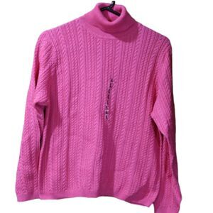 Wainscott Barbie Pink Cable Knit Turtleneck Sweater Vintage 90s LG